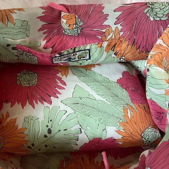 NWOT Caribbean Joe hot pink canvas with tropical prints beach tote . - Picture 4 of 13
